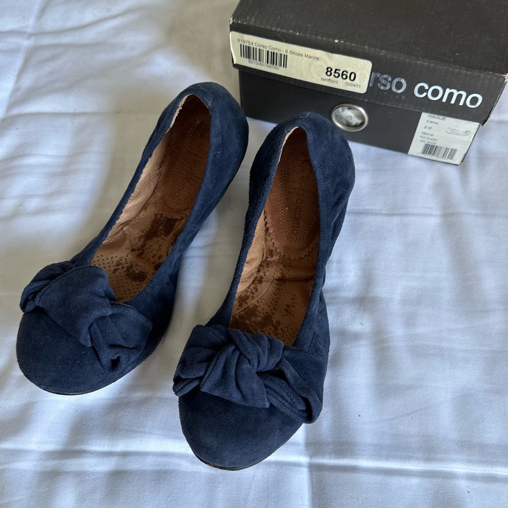 Corso Como Hague Marine Blue Suede Bow Flats